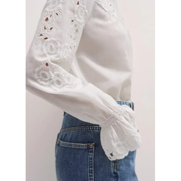 Me and Em Cotton Voile Floral Embroidery Blouse – luxury British White in Me and Em exclusively at Luxury Shoes 