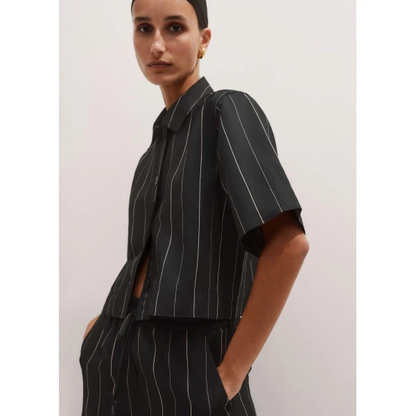 Me + Em Fluid Crop Pinstripe Shirt – luxury British Black in Me and Em exclusively at Luxury Shoes 