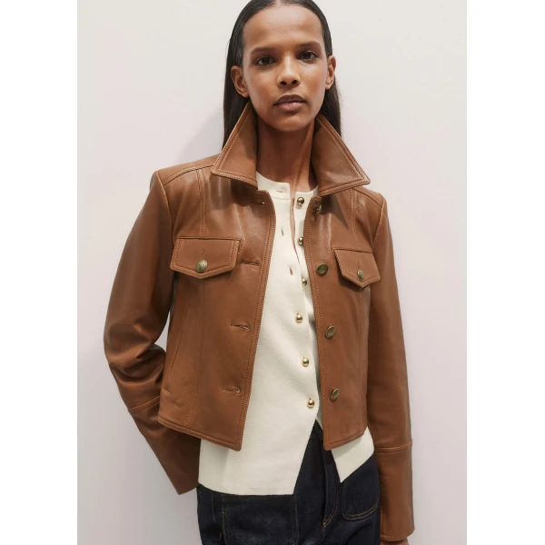 Me and Em Leather Utility Crop Jacket – luxury British Brown in Me and Em exclusively at Luxury Shoes 