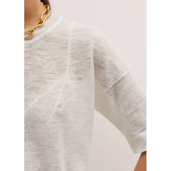 Me and Em Linen Blend Knit Tee – luxury British White in Me and Em exclusively at Luxury Shoes 