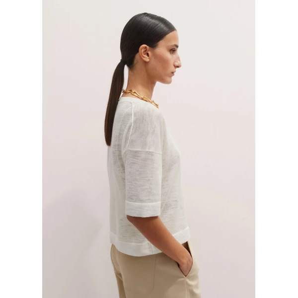 Me + Em Linen Blend Knit Tee – luxury British White in Me and Em exclusively at Luxury Shoes 