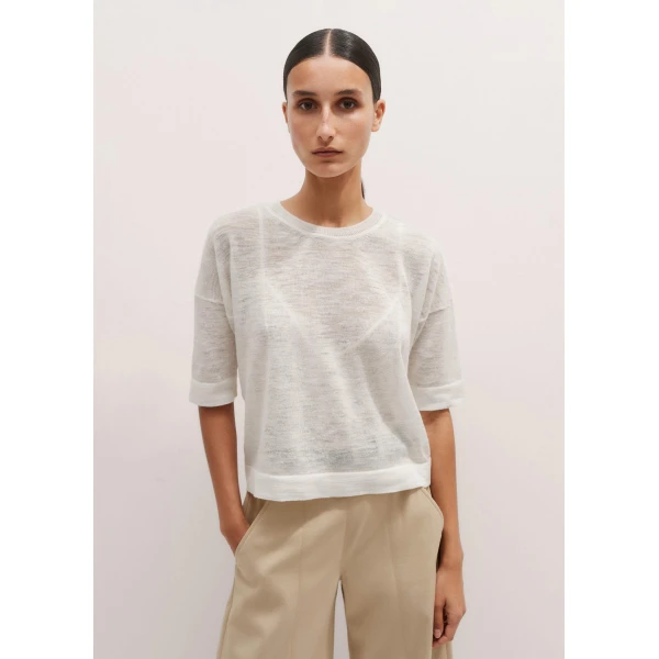 Me and Em Linen Blend Knit Tee – luxury British White in Me and Em exclusively at Luxury Shoes 