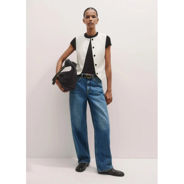 Me + Em Round Neck Pinstripe Tailored Vest – luxury British Ivory in Me and Em exclusively at Luxury Shoes 