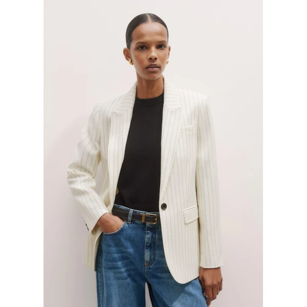 Me and Em Sharp Shoulder Pinstripe Blazer – luxury British Ivory in Me and Em exclusively at Luxury Shoes 