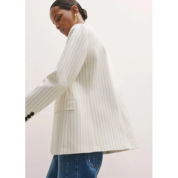 Me and Em Sharp Shoulder Pinstripe Blazer – luxury British Ivory in Me and Em exclusively at Luxury Shoes 