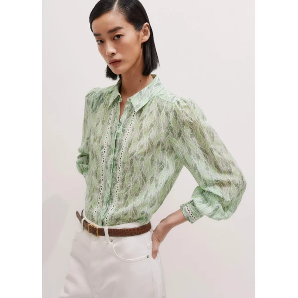 Me + Em Silk Cotton Climbing Feather Print Blouse – luxury British Green in Me and Em exclusively at Luxury Shoes 