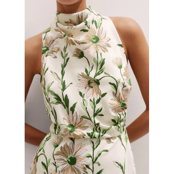 Me and Em Silk Growing Daisy Print Halterneck Maxi Dress – luxury British Multicolour in Me and Em exclusively at Luxury Shoes 