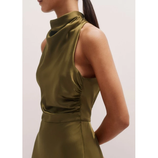 Me and Em Silk Growing Daisy Print Halterneck Maxi Dress – luxury British Green in Me and Em exclusively at Luxury Shoes 