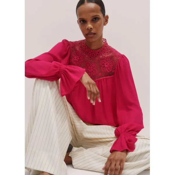 Me + Em Silk + Lace Long Sleeve Blouse – luxury British Pink in Me and Em exclusively at Luxury Shoes 