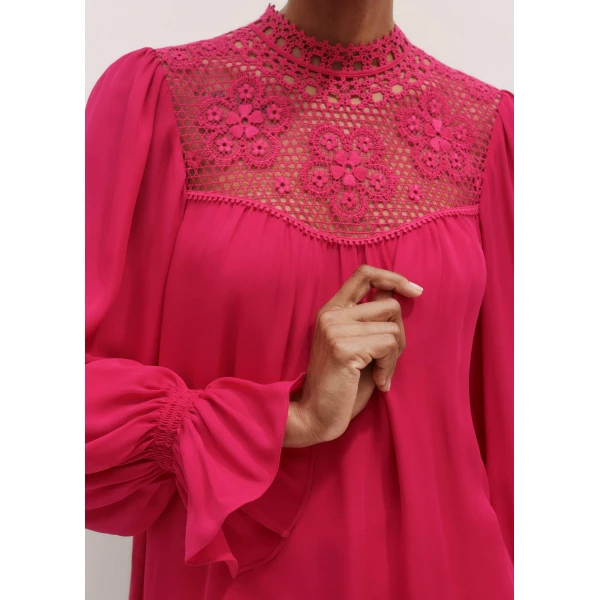 Me and Em Silk + Lace Long Sleeve Blouse – luxury British Pink in Me and Em exclusively at Luxury Shoes 