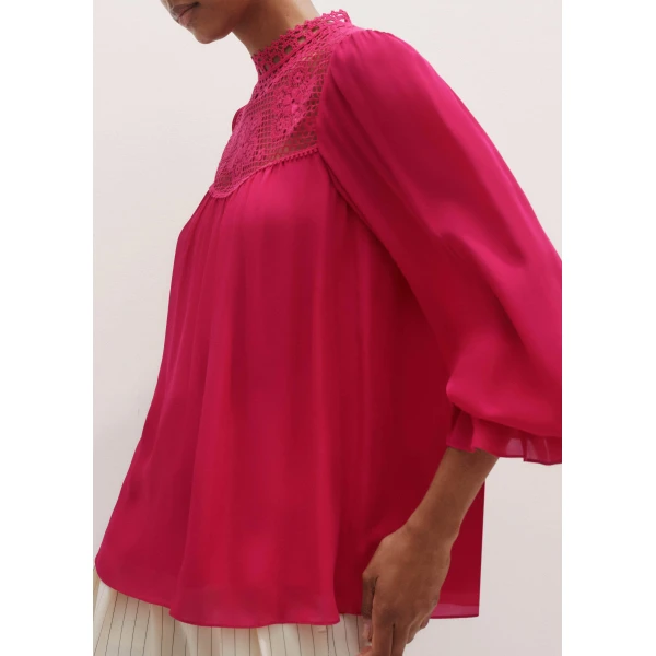 Me + Em Silk + Lace Long Sleeve Blouse – luxury British Pink in Me and Em exclusively at Luxury Shoes 