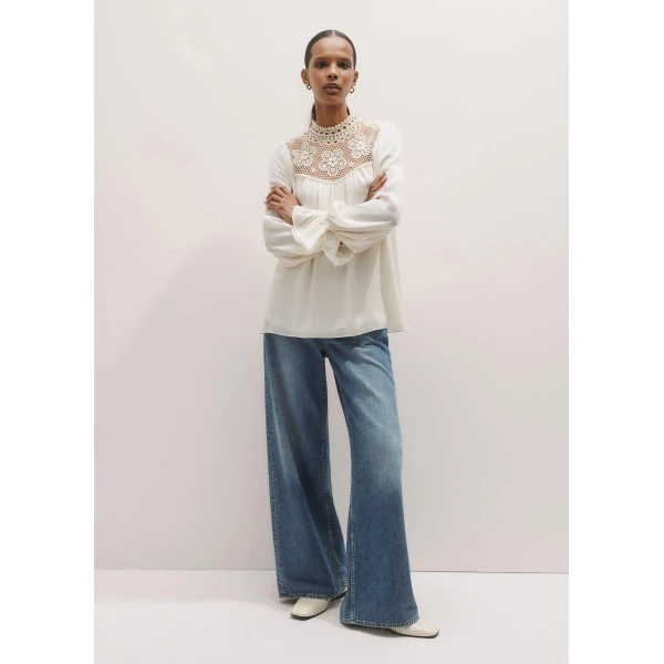 Me and Em Silk + Lace Long Sleeve Blouse – luxury British Ivory in Me and Em exclusively at Luxury Shoes 