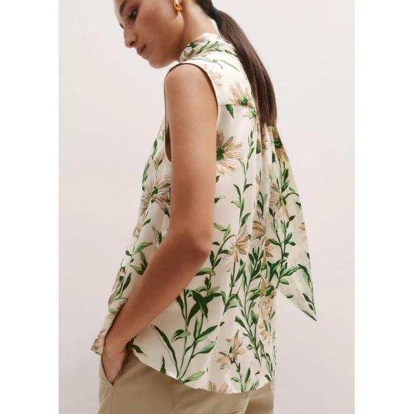 Me and Em Silk Satin Growing Daisy Print Top + Tie – luxury British Multicolour in Me and Em exclusively at Luxury Shoes 
