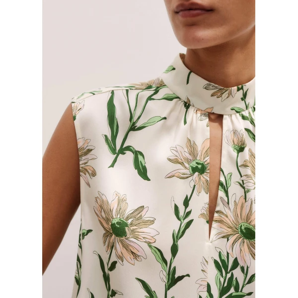 Me and Em Silk Satin Growing Daisy Print Top + Tie – luxury British Multicolour in Me and Em exclusively at Luxury Shoes 