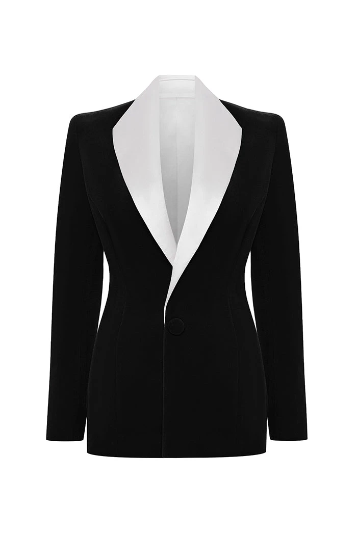 Rasario Single-Breasted Velvet And Satin Jacket Rasario Velvet Jacket – couture evening dress