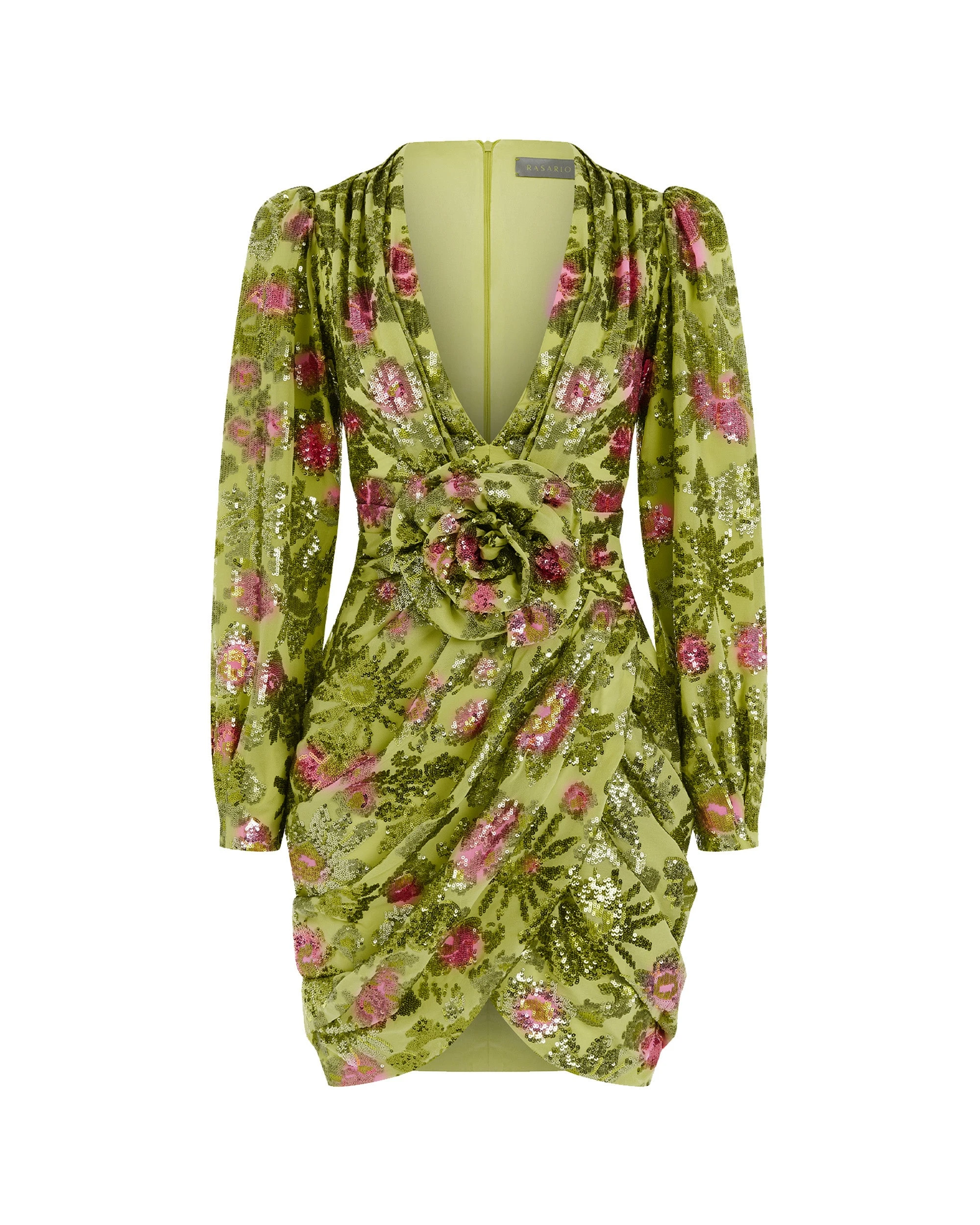 Rasario Chiffon Mini Dress With Sequins Rasario Floral Dress – couture evening dress