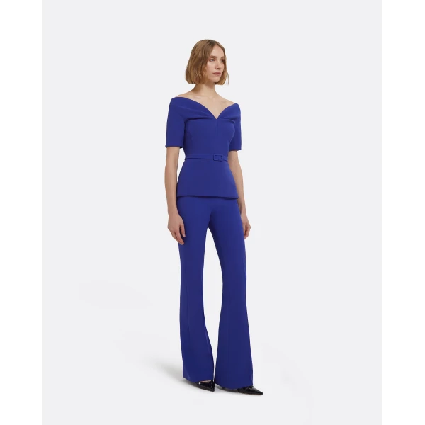 Alexa Trousers In Skiathos Blue by Safiyaa ‚Äì luxury pants in Blue available at Luxury Shoes 