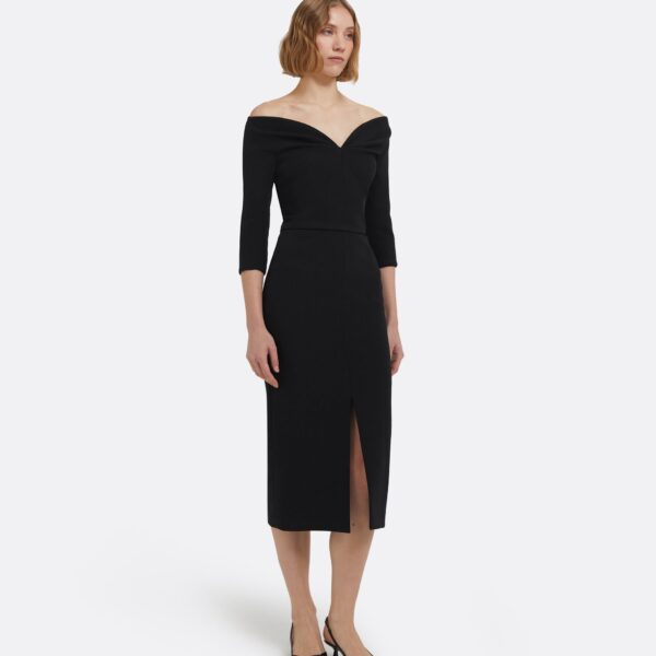 Linda Midi Dress In Black by Safiyaa ‚Äì luxury dresses in Black available at Luxury Shoes 