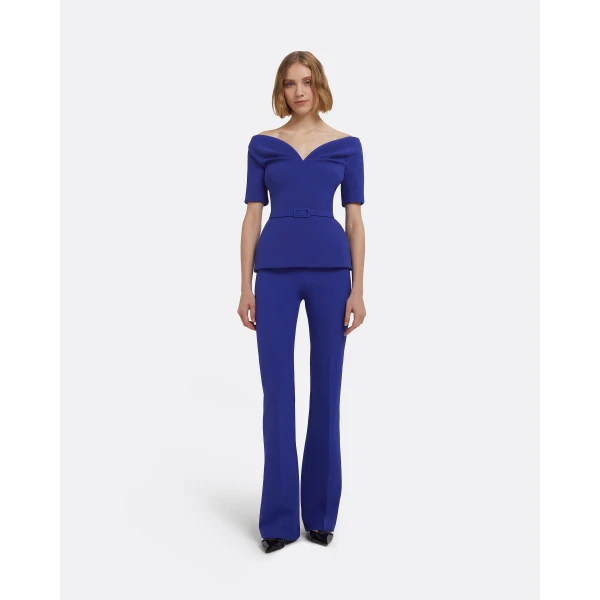 Lyddie Top In Skiathos Blue by Safiyaa ‚Äì luxury tops in Blue available at Luxury Shoes 
