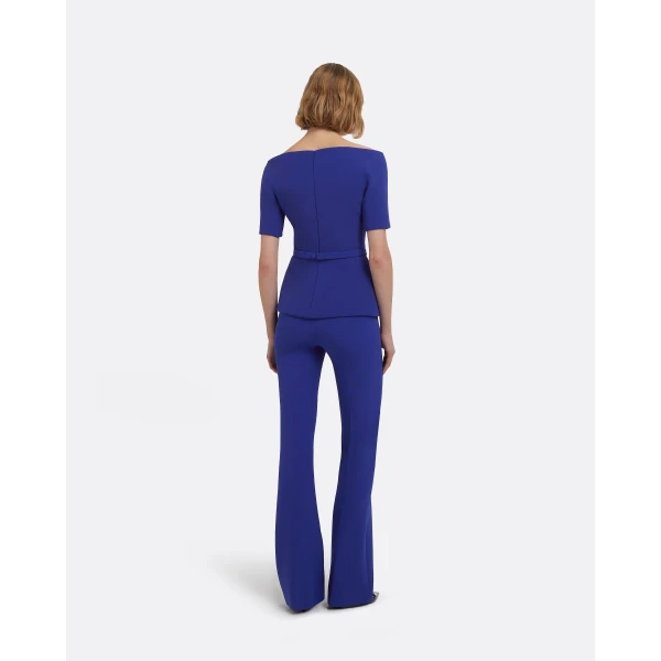 Lyddie Tops In Skiathos Blue With Multi-Blues Belt by Safiyaa ‚Äì luxury tops in Blue available at Luxury Shoes 