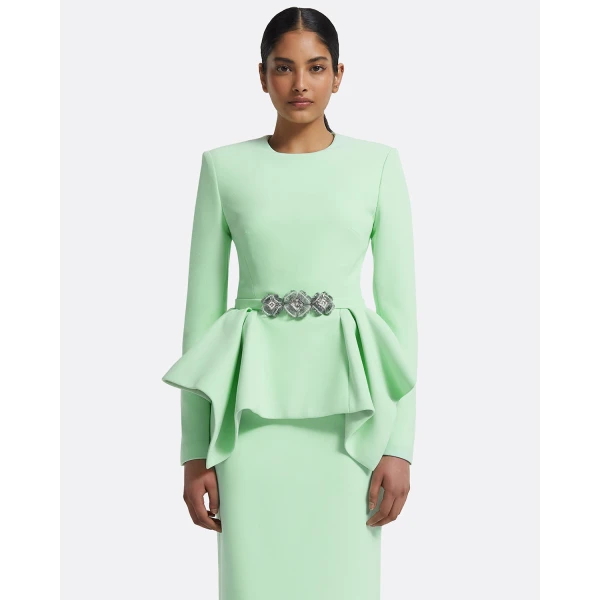 Midori Top In Brook Green With Silver by Safiyaa ‚Äì luxury tops in Green available at Luxury Shoes 