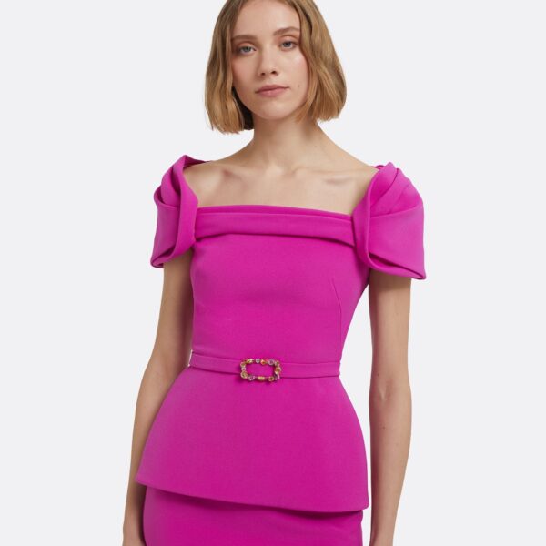 Thalia Top In Pompeii With Embellished Belt by Safiyaa ‚Äì luxury tops in Pink available at Luxury Shoes 