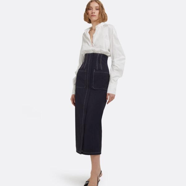 Weatherly Midi Dress In Ivory And Midnight Navy by Safiyaa ‚Äì luxury dresses in Blue available at Luxury Shoes 