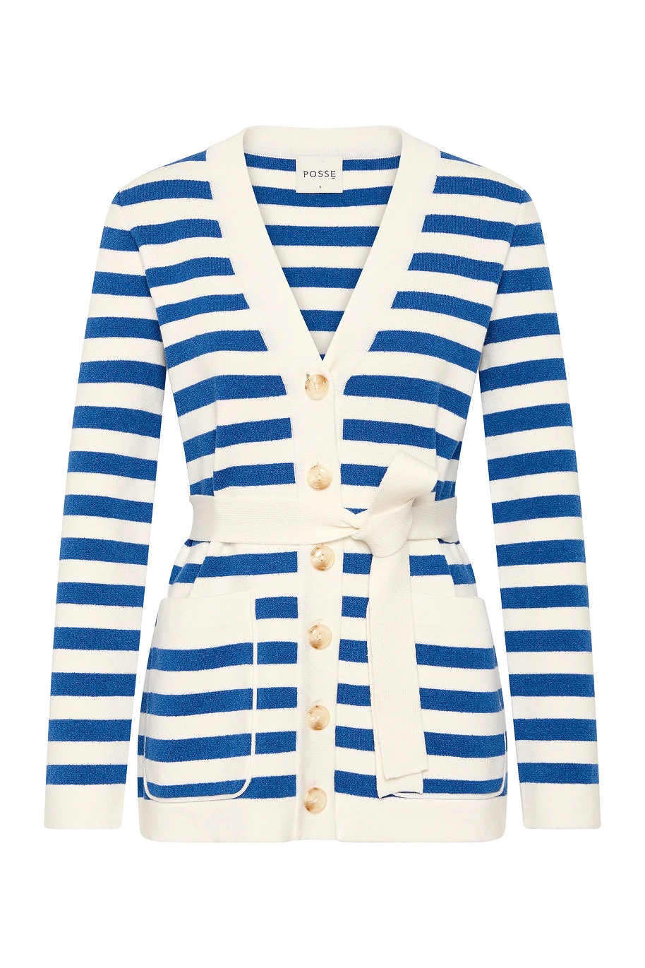 Posse Ari Cardigan - Blue Stripe – Minimalist Sustainable Knitwear | Luxury Shoes Ari Cardigan - Blue Stripe by Posse the Label ‚Äì luxury knitwear in Blue available at Luxury Shoes