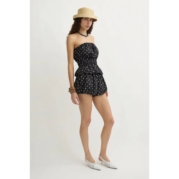 Posse Aurelia Strapless Top - Black White Polka Dot – sustainable Tops in Black from Australian designer at Luxury Shoes .