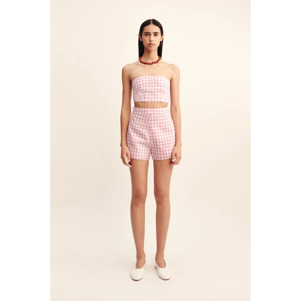 Posse Perri Short - Pink Gingham – sustainable Shorts in Pink from Australian designer at Luxury Shoes .