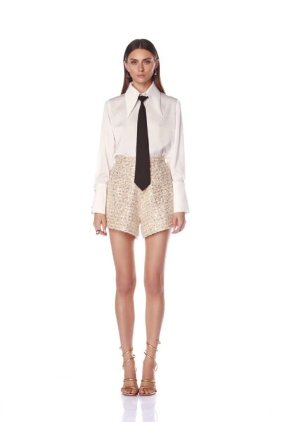 Bronx and Banco Beige Blake Tan Sequin Shorts  a harmonious blend of structured elegance and timeless sophistication