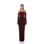 Bronx and Banco Florentina Burgundy Strapless Velvet Gown Bronx and Banco Red Florentina Burgundy Strapless Velvet Gown a harmonious blend of structured elegance and timeless sophistication