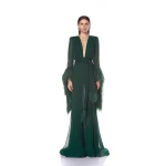 Bronx and Banco Green Geisha V-Neck Green Gown  a harmonious blend of structured elegance and timeless sophistication