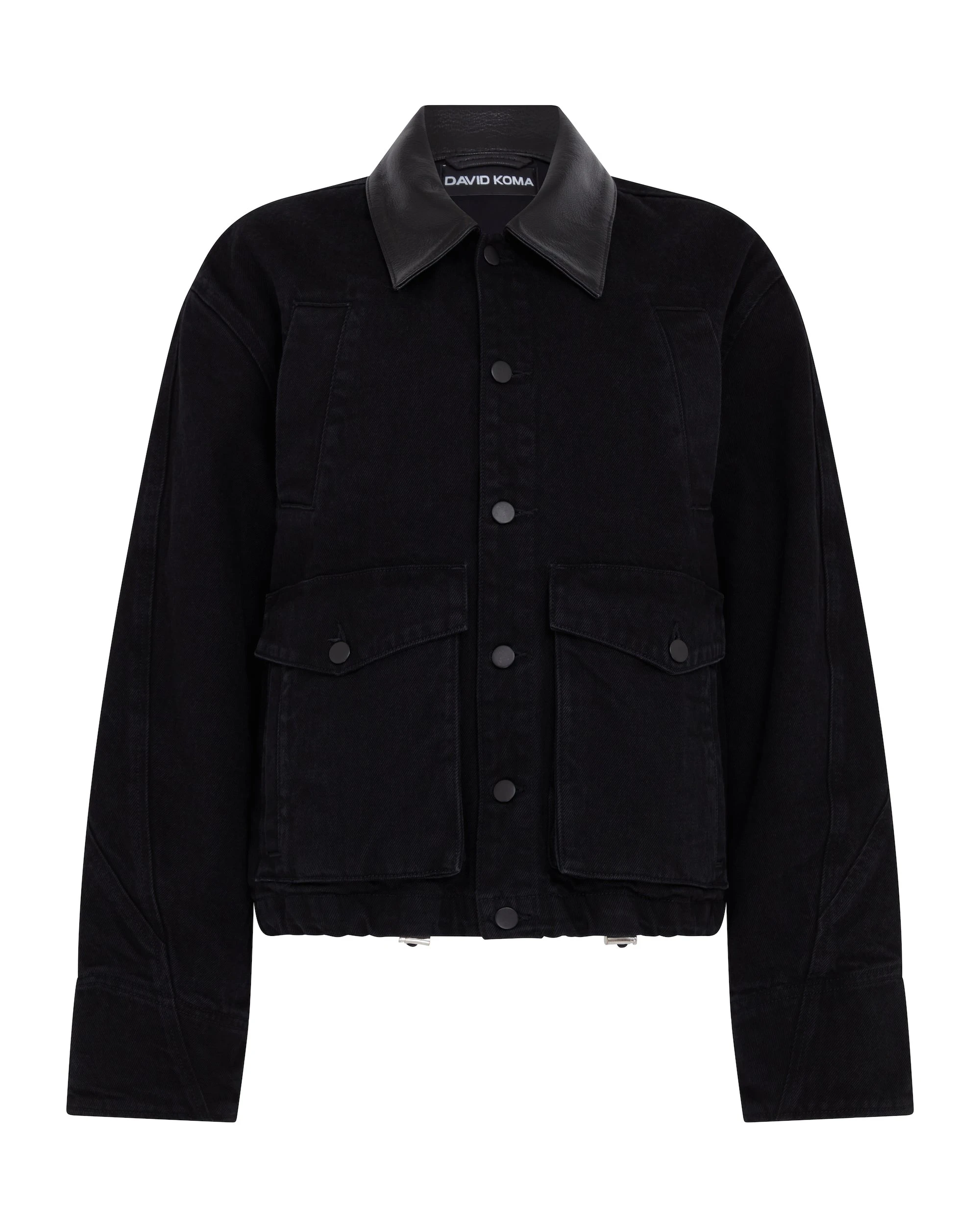 David Koma Leather Collar Detail Denim Jacket David Koma Leather Collar Detail Denim Jacket
