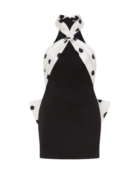 David Koma Polka-Dot Print Halter Mini Dress With Bow