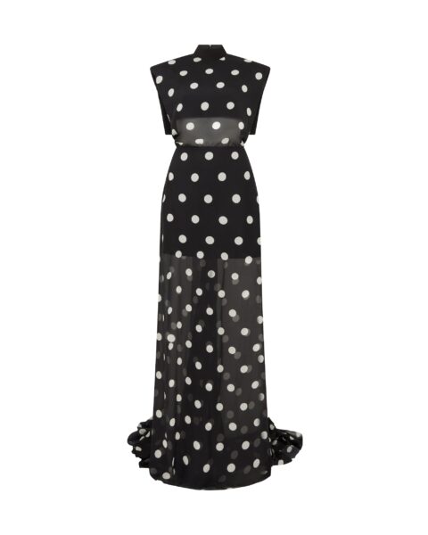 David Koma Polka-Dot Printed Open Back Gown