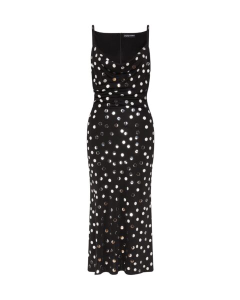 David Koma Silver Polka-Dot And Cowl Neck Midi Dress