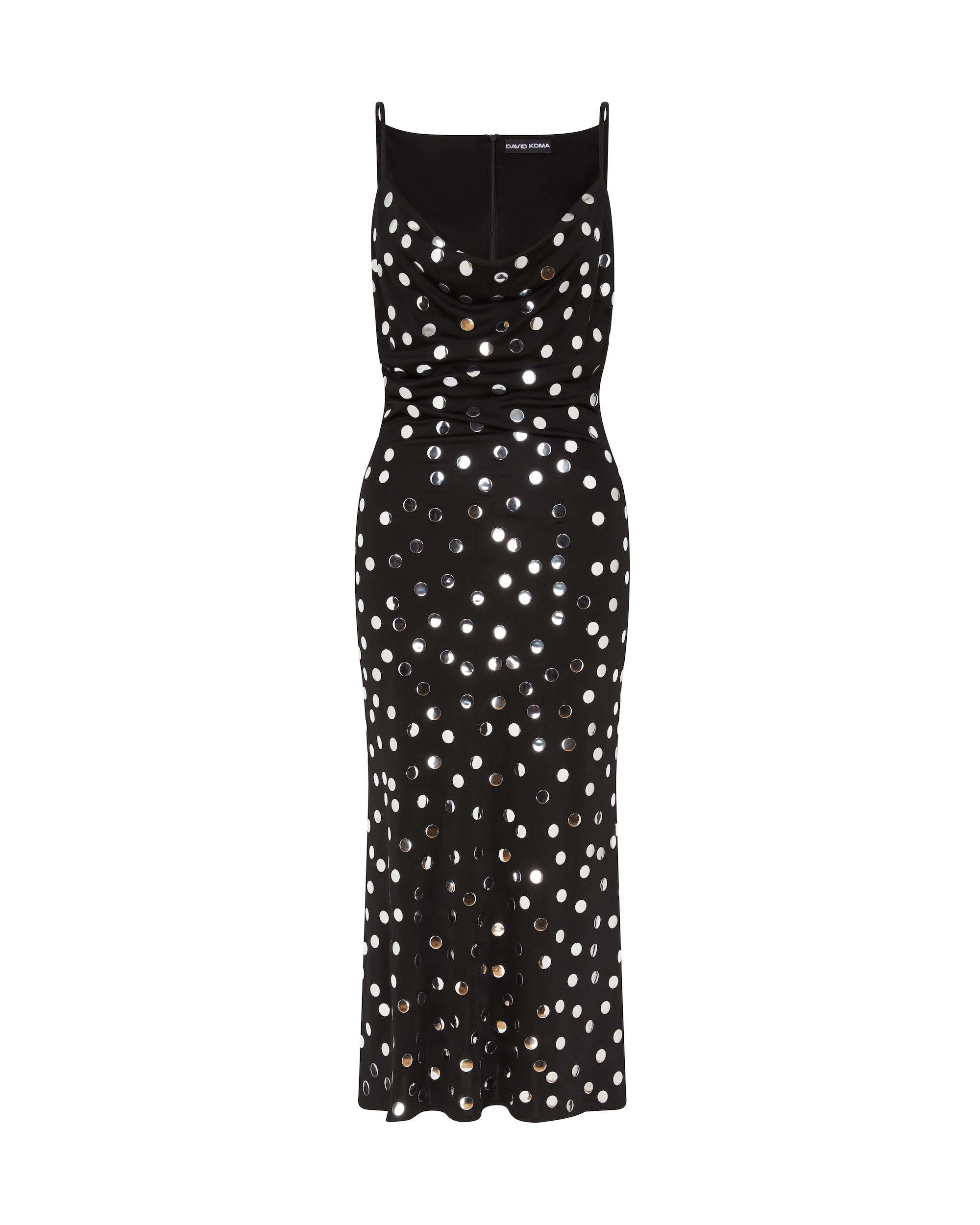 David Koma Silver Polka-Dot And Cowl Neck Midi Dress David Koma Silver Polka-Dot And Cowl Neck Midi Dress