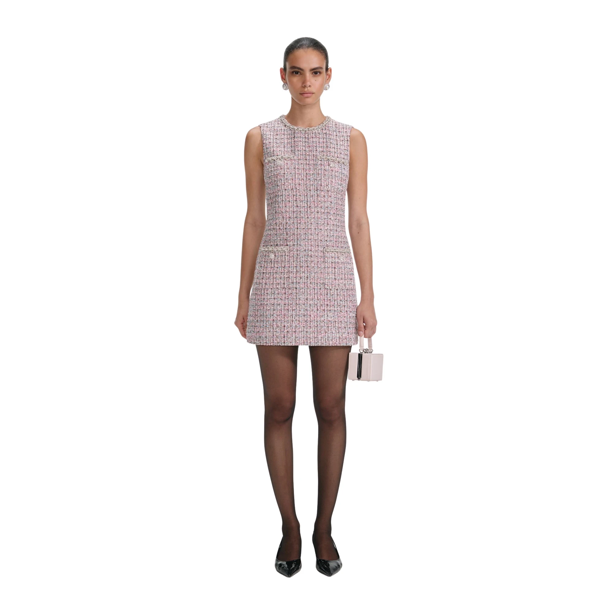 Self-Portrait-Pink-Boucle-Sleeveless-Mini-Dress-2025-coveti-596081_nobg Self Portrait Dresses luxury Clothing from Luxury Handbags Marketplace