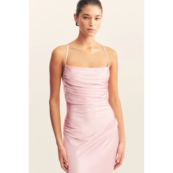 Lace back maxi dress in blossom in a LENZING ECOVERO with a luxurious satin finish.
