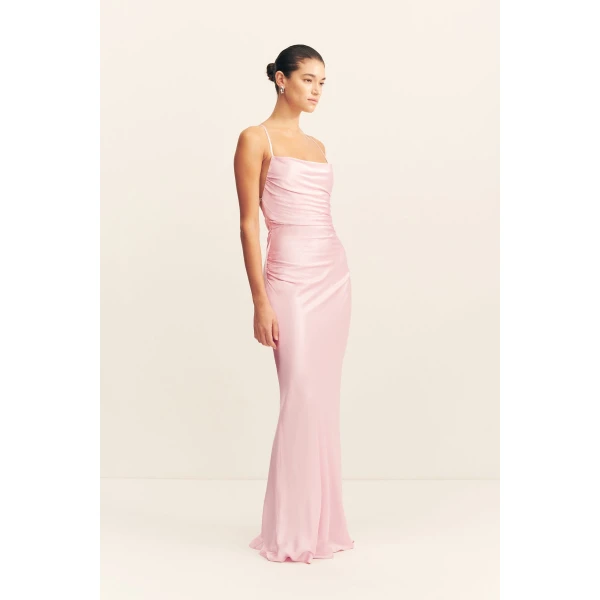 Lace back maxi dress in blossom in a LENZING ECOVERO with a luxurious satin finish.