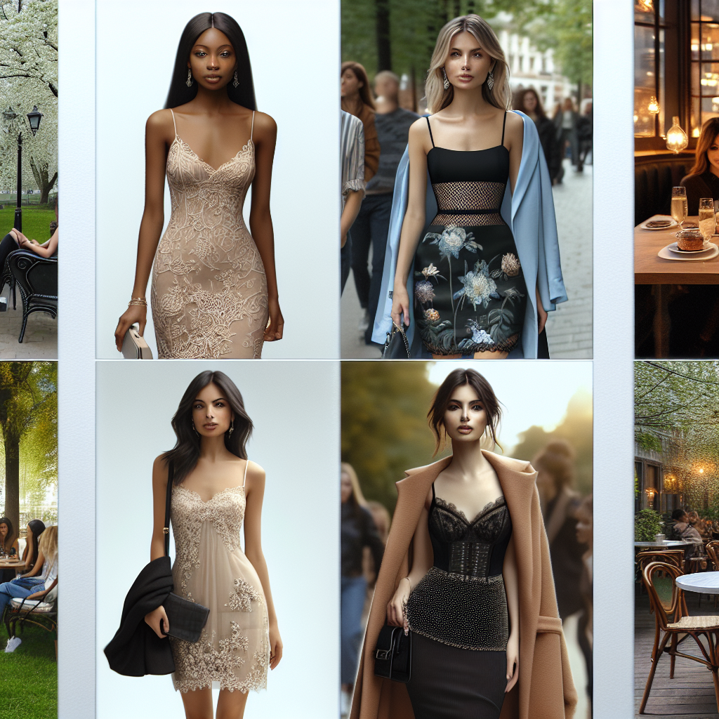 Stunning First Date Outfits: Effortless Sleeveless Dress Solutions Imagine a compilation of stunning first date outfits. Foremost is an effortless, sleeveless dress of subtle elegance. Capture the dress in a variety of styles, perhaps adorned with delicate lace patterns, floral embellishments, or intricate embroidery. Integrate different locations for showcasing these dresses: serene park, urban café, or a stylish contemporary lounge. In the scene, include diverse women with a mix of descents such as Black, Hispanic, South Asian, Middle-Eastern, and Caucasian. Spread out these representations across the different scenes for an inclusive and fair portrayal.