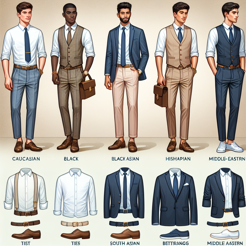 A fashion guide featuring must-have christening outfits for men. The guide should contain a number of diverse male models of various Descents such as Caucasian, Black, Hispanic, South Asian, and Middle-Eastern. They should be showcasing different styles of christening outfits that embody effortless style. Each outfit should include high-quality garments like dress shirts, trousers, vests, ties, and shoes. Additional details such as cufflinks, pocket squares, belt and timepieces may be included to represent a complete look. Each man should be displayed in a different pose, showcasing their outfits in various angles for a comprehensive view.