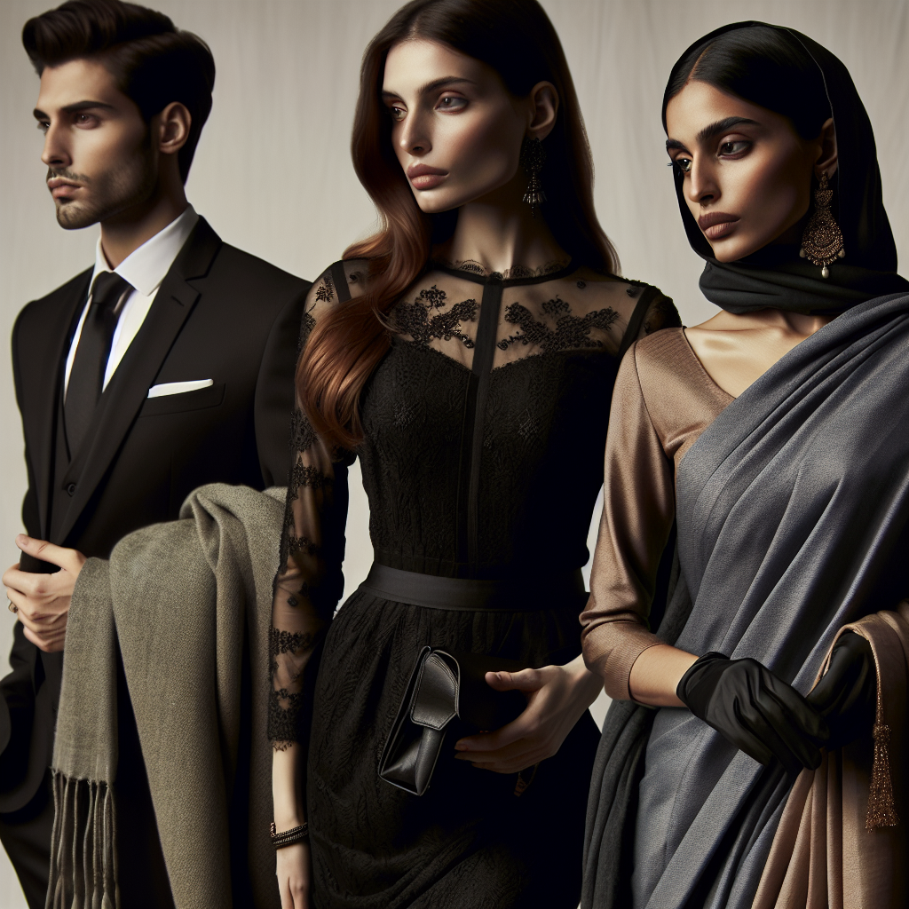 Must-Have Outfits for Funerals: Effortless Elegance Focus on creating a well-curated selection of outfits suitable for a solemn occasion like a funeral. Include an array of styles that encompass different climates, cultures, and personal preferences. Consider some outfits such as an elegant black dress with subtle laced details for a Caucasian woman, a dark, conservative suit for a Middle-Eastern man, and a beautifully draped saree in muted colors for a South-Asian woman. Think about submitting an array of accessories like scarves, hand gloves, or hats to complement the attire and that reflect respective cultures and traditions. The styles should represent a perfect balance between cultural roots and modern elegance.