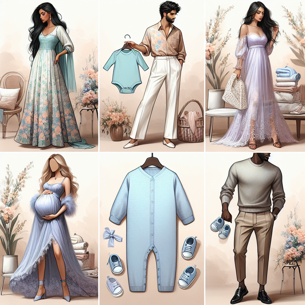 Stunning Outfits for Baby Showers in March Imagine a plethora of stunning baby shower outfits suitable for the month of March. Firstly, visualize a South Asian woman in a pastel-hued floral kurta teamed with white palazzo pants, radiating the freshness of spring. Then, conjure up an image of a handsome Middle-Eastern man in khaki chinos and a light blue cotton shirt, carrying an aquamarine baby onesie. Further, envision a Caucasian woman donned in a lavender maxi dress with delicate lace detailing, holding a pair of tiny booties. Lastly, picture a Black man in a classy grey sweater and black jeans with a pile of soft, pastel-toned baby clothes in his arms.