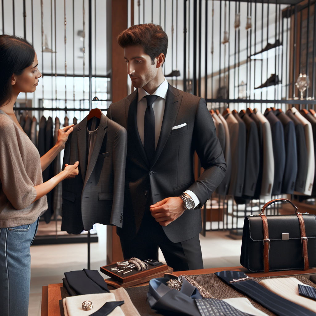 What to Wear to a Deposition: Expert, Effortless Guide Visualize a detailed scene set in a stylish, contemporary women's clothing store. In the forefront, a female store assistant of Hispanic descent is helping a Caucasian male customer in selecting the perfect attire for a deposition. He's holding up a charcoal grey, beautifully tailored suit with a crisp, white shirt. On another rack nearby, a variety of polished accessories are unpretentiously showcased - opulent silk ties, gleaming cuff links, and sophisticated leather briefcases. The atmosphere in the store exudes professionalism and attention to detail, reflecting the critical nature of dressing for a deposition.