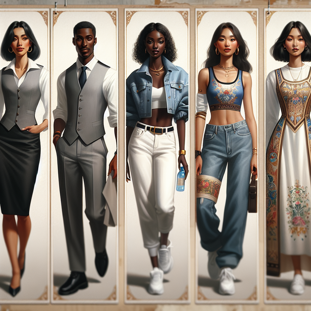 Stunning Vest Outfits for Women 2024: Effortless Style A fashion-forward panorama, set in the year 2024. The focus is a collection of four diverse women, each carrying a unique style. The first woman is a sophisticated Hispanic in a corporate-style gray vest layered over a crisp white shirt, paired with black pencil skirt. The second woman, a confident Black figure, models a casual denim vest outfit complemented with white jeans and bold accessories. The third woman, a sporty Middle-Eastern individual, rocks a chic leather vest over a colorful gym outfit. The last, an elegant South Asian woman, showcases a bohemian style, wearing a delicate, elaborately embroidered vest. Each outfit encapsulates effortless style and fashion.