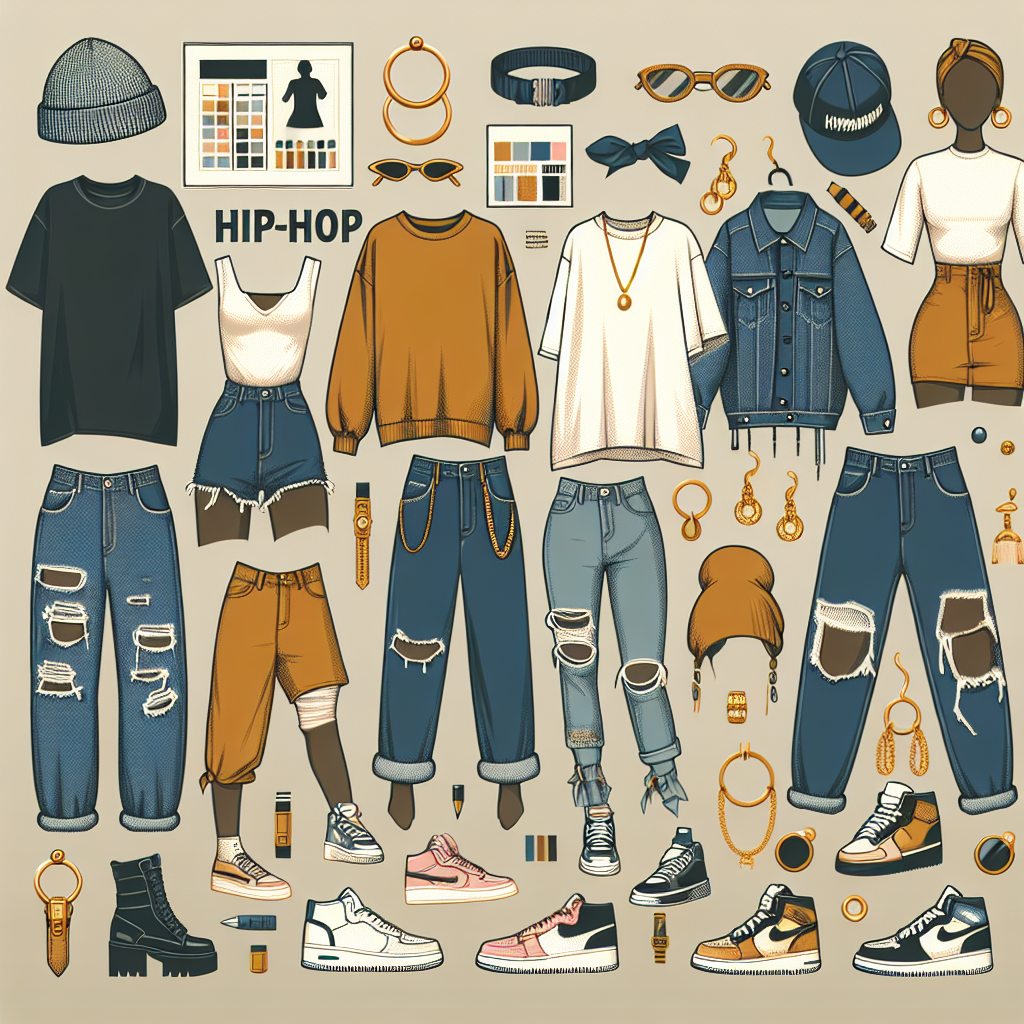 Stunning Outfits for Ludacris Concert: Effortless Style Create a collage showcasing a variety of stylish and effortless outfits perfect for a hip-hop concert. Include items such as ripped jeans, chunky sneakers, statement accessories, and oversized t-shirts. These pieces should express individuality and be practical for a lively event. Parameters include varying skin tones and genders to showcase diversity. Remember to incorporate some iconic elements of hip-hop culture in the designs.