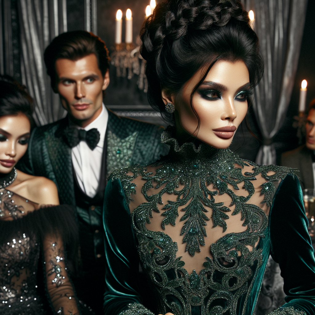 What to Wear to a Witches Ball: Stunning Choices Imagine the scene at a luxurious witches ball. In the center, a South Asian woman in a sparkling emerald gown that embodies ethereal mystery, her dark hair arranged in an intricately braided updo. Another, a Caucasian woman, clad in a black velvet dress with a dramatic lace collar, like a perfect blend of elegance and intrigue. In the corner, a Middle-Eastern gentleman in a charming obsidian suit with subtle silver embroidery, a mysterious smile playing on his lips. The sight is nothing short of enchanting, as the attire of the attendees truly captures the magical ambiance of the event.