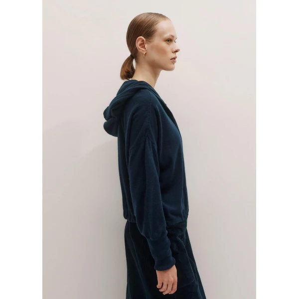 Me and Em Cashmere Drop Shoulder Box Crop Hoody – luxury British Blue in Me and Em exclusively at Luxury Shoes 